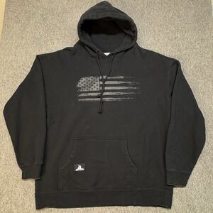 Freedom Industries Hoodie Sweatshirt Mens 2XL Heavy Black Pullover USA Flag EUC